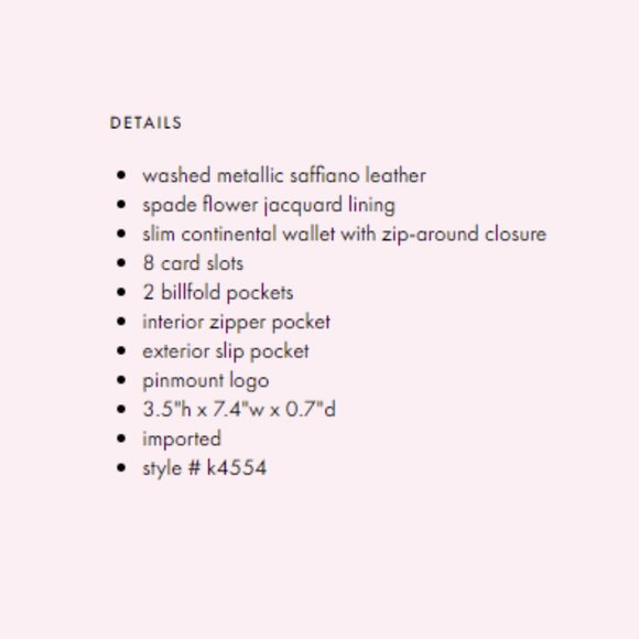 Kate Spade Spencer Metallic Slim Continental Wallet - Picture 9 of 9